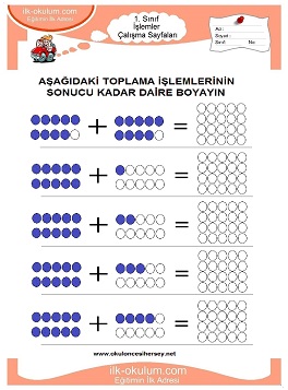 Çocuklar İçin toplam işlemi yaprak testleri 